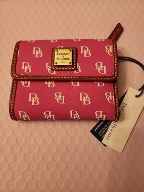 Dooney & Bourke Hot Pink Signature DB Wallet with Brown Trim